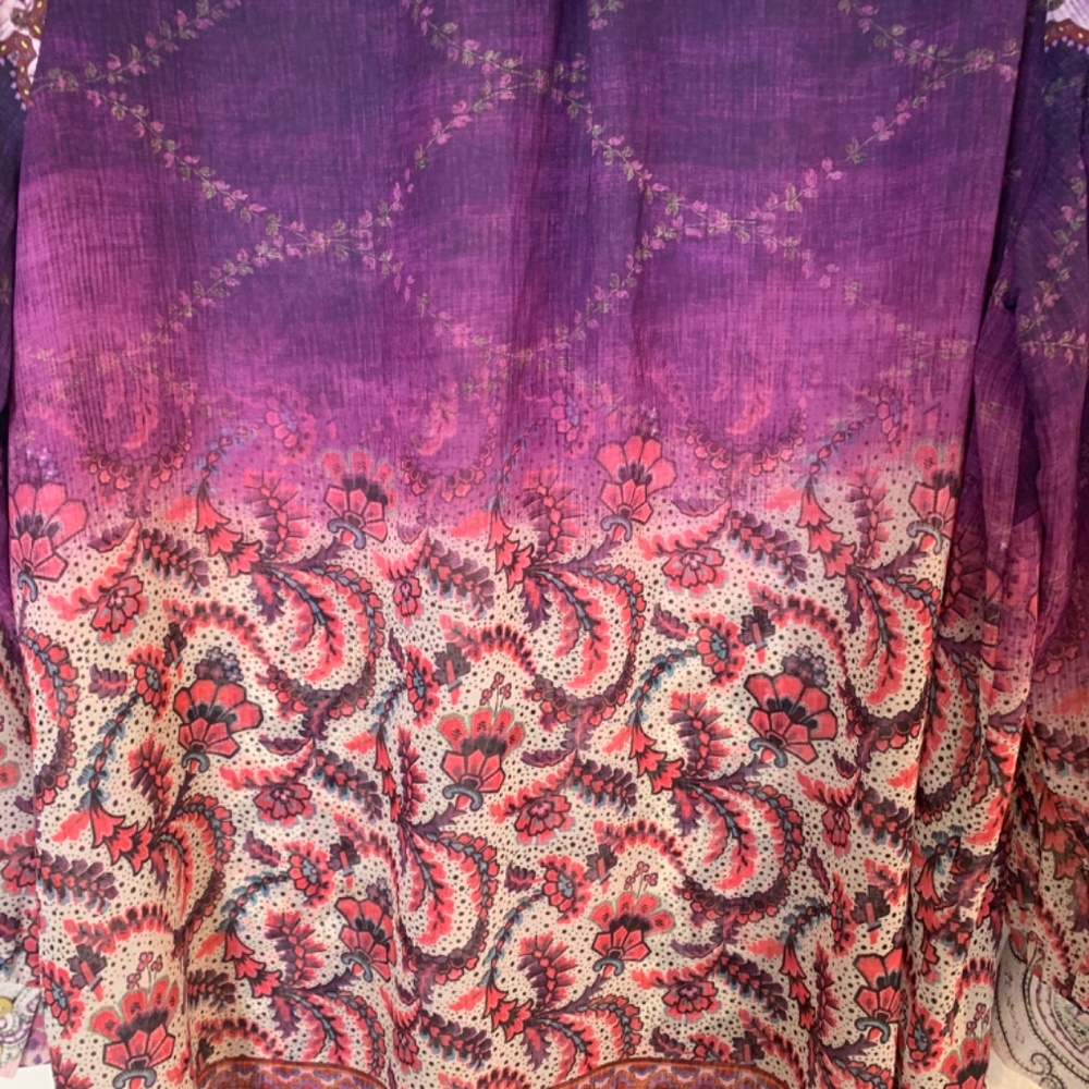 SUSAN GRAVER Purple Floral Chiffon Tunic Top Size 2XP Button Up Semi Sheer Artsy - Picture 12 of 15